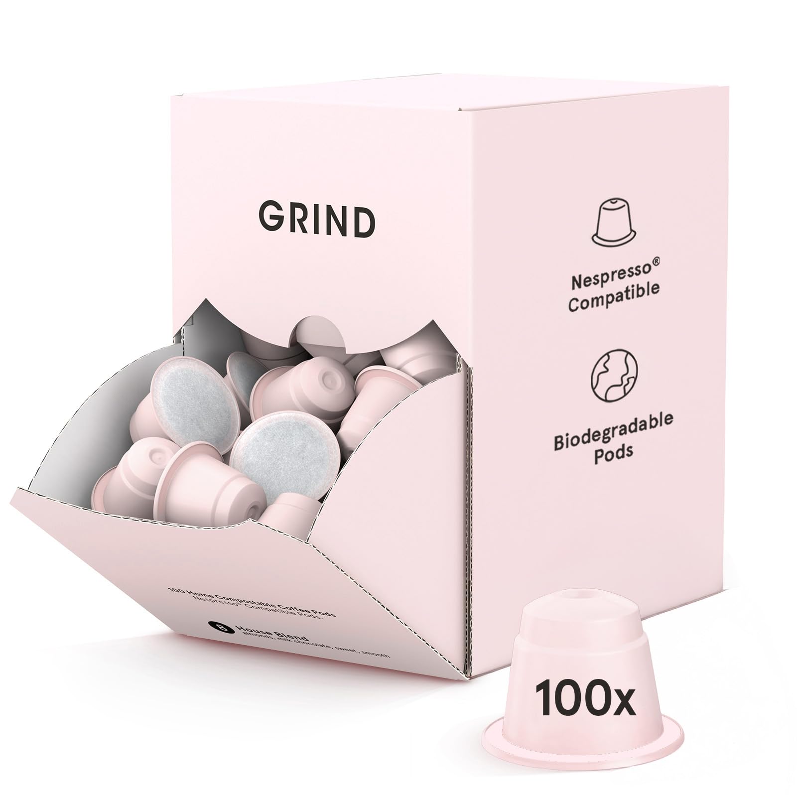 Grind House Blend Coffee Pods – Pack of 100 Biodegradable Capsules – 100% Arabica – Nespresso® Original Compatible – Home Compostable – Barista Quality and Specialty Grade – Medium Roast