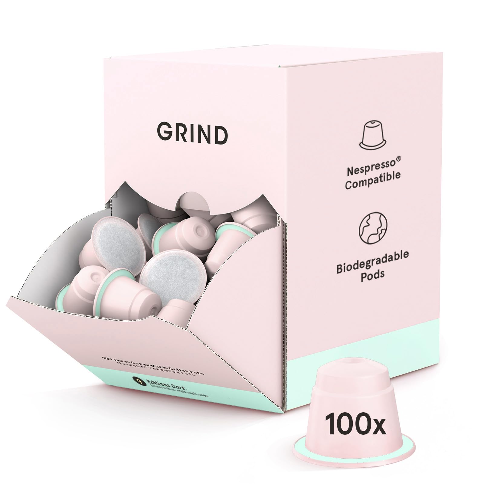 Grind House Blend Coffee Pods – Pack of 100 Biodegradable Capsules – 100% Arabica – Nespresso® Original Compatible – Home Compostable – Barista Quality and Specialty Grade – Medium Roast