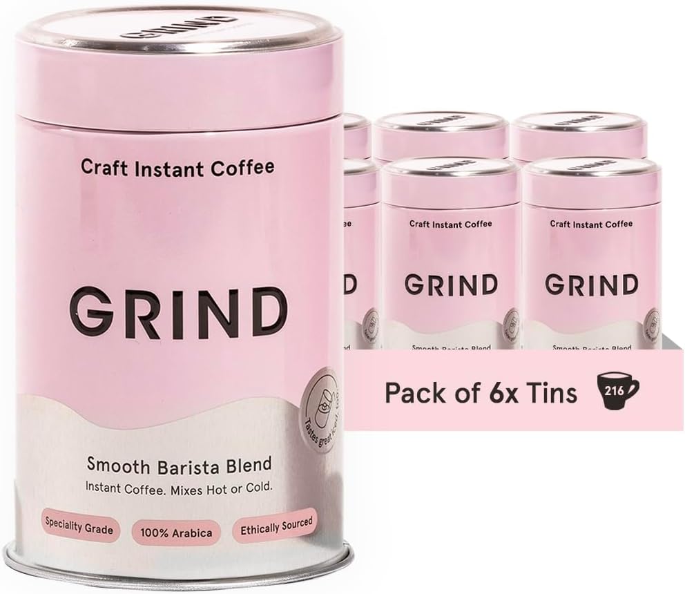 Grind Specialty Grade Instant Coffee – Pack of 6 – 100% Arabica – Medium Roast – Sustainably Sourced – 216 Cups