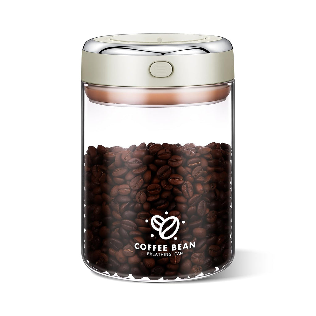 1700ML Airtight Coffee Canister with One-way CO2 Valve, Borosilicate Glass Coffee Bean Storage Jar with Date Tracker, Wide-Mouth Kitchen Storage Container for Sugar, Tea, Nuts