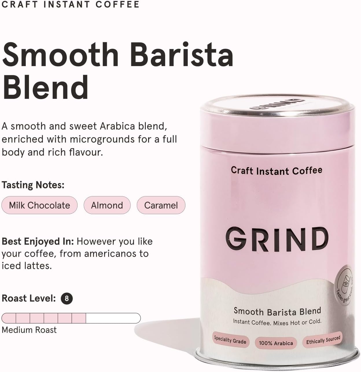 Grind Specialty Grade Instant Coffee – Pack of 6 – 100% Arabica – Medium Roast – Sustainably Sourced – 216 Cups