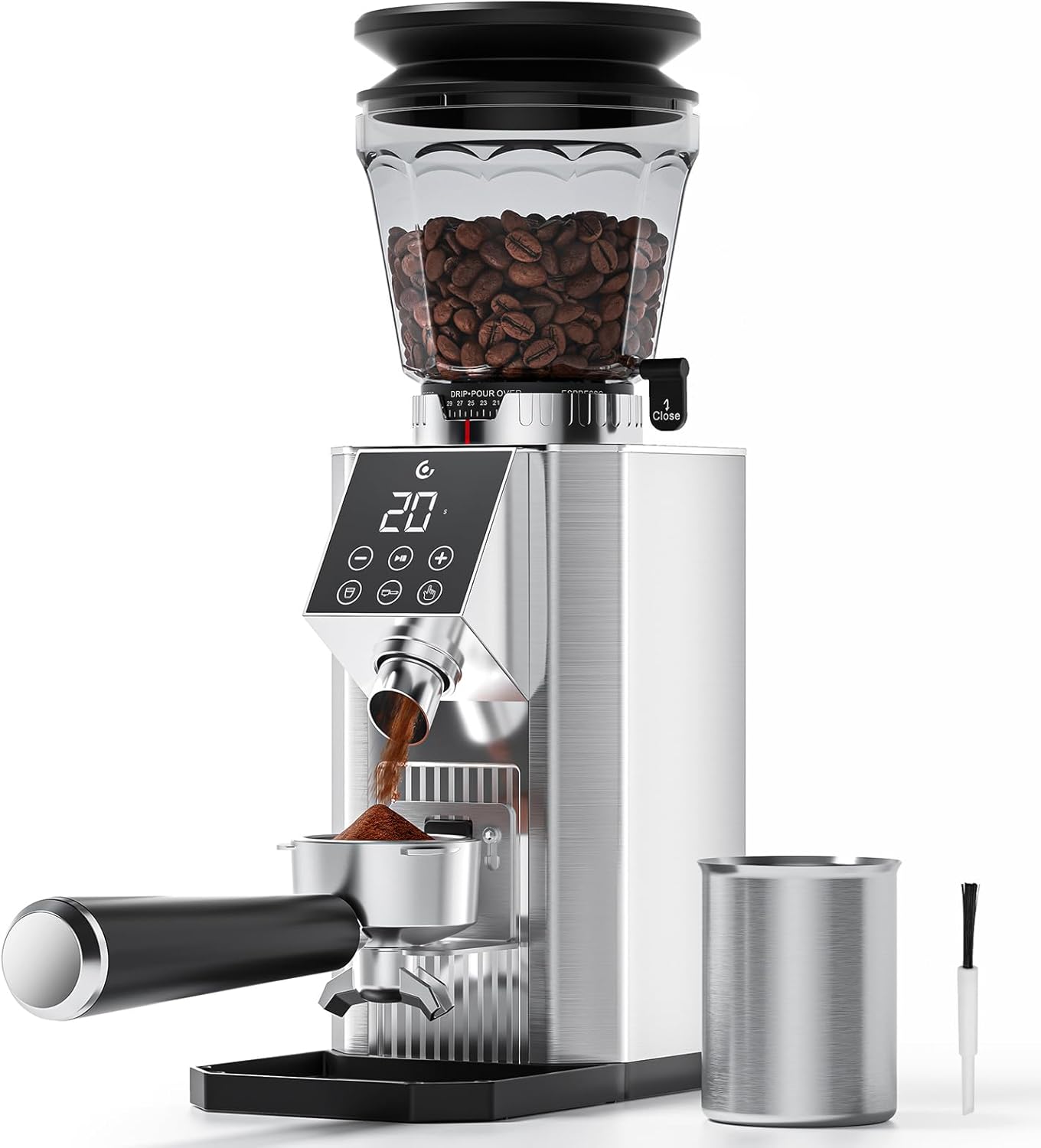 AMZCHEF Electric-Coffee-Grinder, Burr Coffee Grinder with 45 Precise Grind Settings, Adjustable Portafilter Holder & LED Touchscreen - Anti-Static, Memory Function, Easy Clean