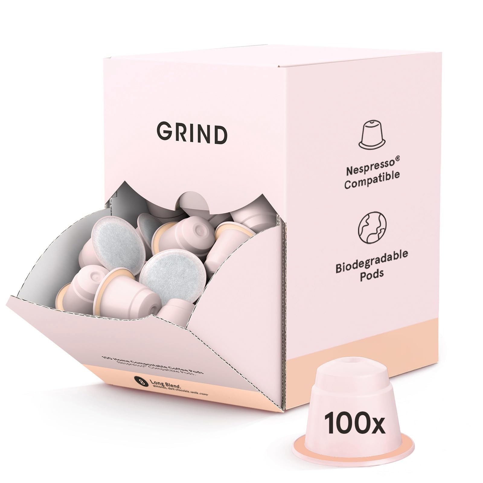 Grind House Blend Coffee Pods – Pack of 100 Biodegradable Capsules – 100% Arabica – Nespresso® Original Compatible – Home Compostable – Barista Quality and Specialty Grade – Medium Roast