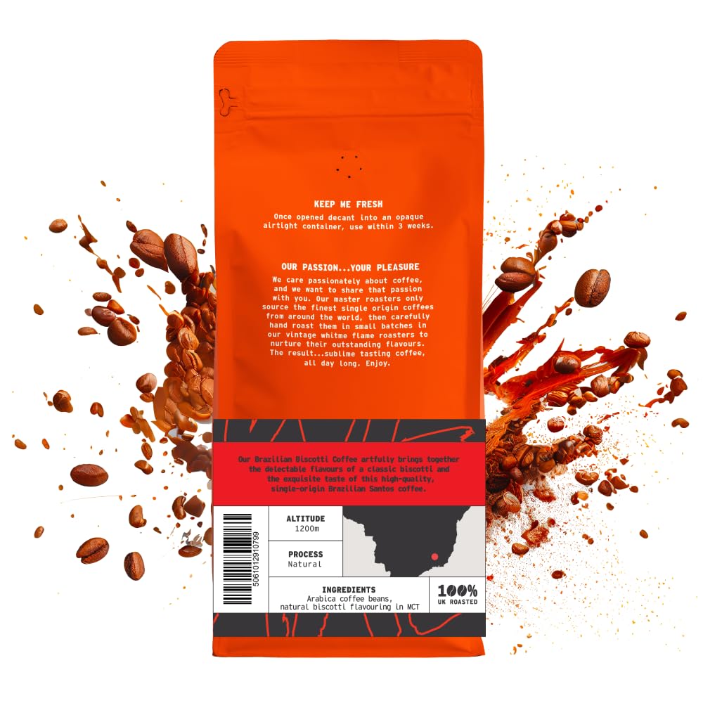 We Are Coffee Co - Brazilian Biscotti Flavour Infused Coffee Beans | Single Origin Arabica | Whole Bean 227g | Medium Roast | Flavoured | Freshly Roasted in the UK