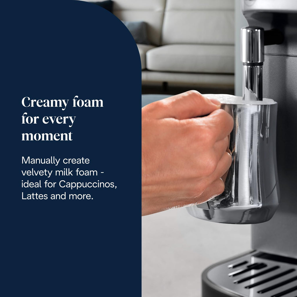 De'Longhi Magnifica Evo Next ECAM312.80.TB, Automatic Coffee Machine With Automatic Milk Frother, Bean To Cup Coffee and Cappuccino Machine with Intuitive Touch Display, Black/Titanium