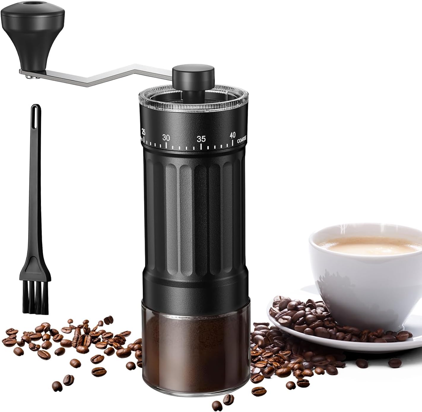 Manual Coffee Grinder with 40 Adjustable Settings, with High Precision Ceramic Contemporary Conical Burr, for Aeropress, Espresso, Pour Over, French Press, Moka pots
