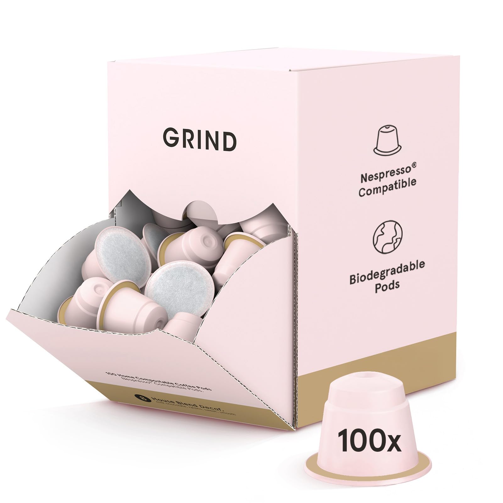 Grind House Blend Coffee Pods – Pack of 100 Biodegradable Capsules – 100% Arabica – Nespresso® Original Compatible – Home Compostable – Barista Quality and Specialty Grade – Medium Roast