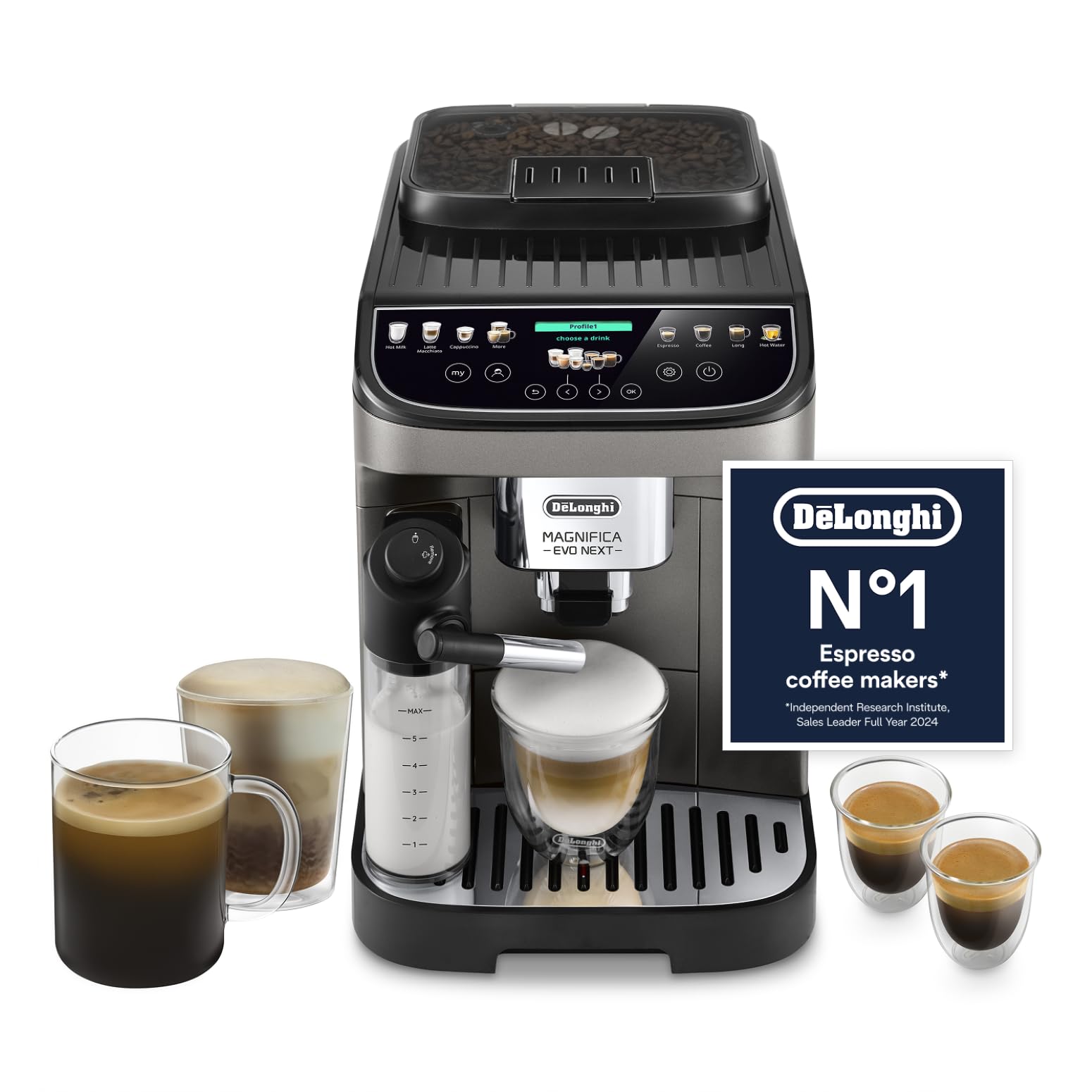 De'Longhi Magnifica Evo Next ECAM312.80.TB, Automatic Coffee Machine With Automatic Milk Frother, Bean To Cup Coffee and Cappuccino Machine with Intuitive Touch Display, Black/Titanium