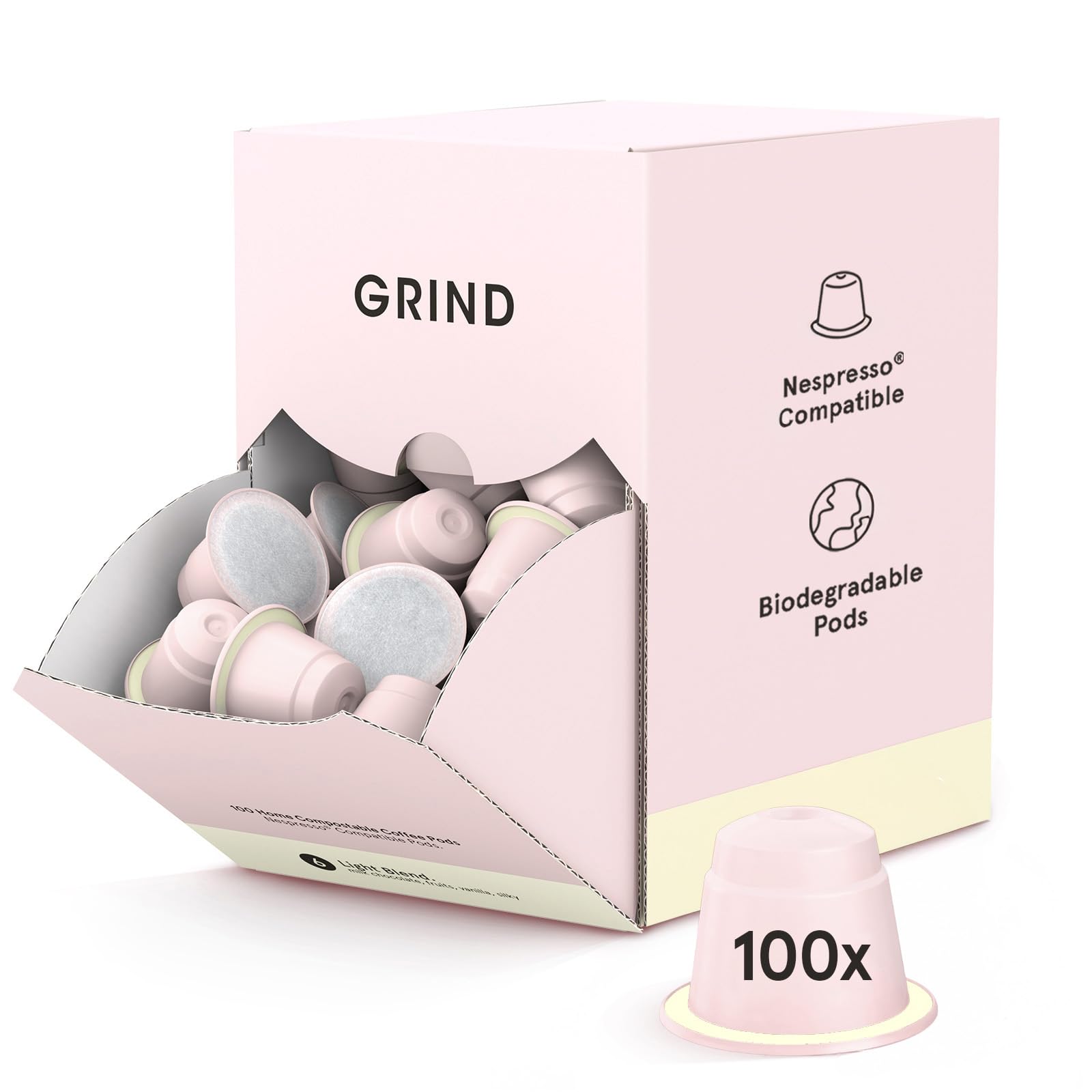 Grind House Blend Coffee Pods – Pack of 100 Biodegradable Capsules – 100% Arabica – Nespresso® Original Compatible – Home Compostable – Barista Quality and Specialty Grade – Medium Roast