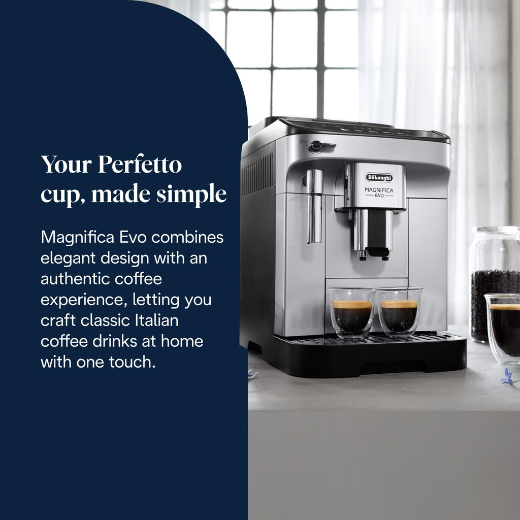 De'Longhi Magnifica Evo Next ECAM312.80.TB, Automatic Coffee Machine With Automatic Milk Frother, Bean To Cup Coffee and Cappuccino Machine with Intuitive Touch Display, Black/Titanium