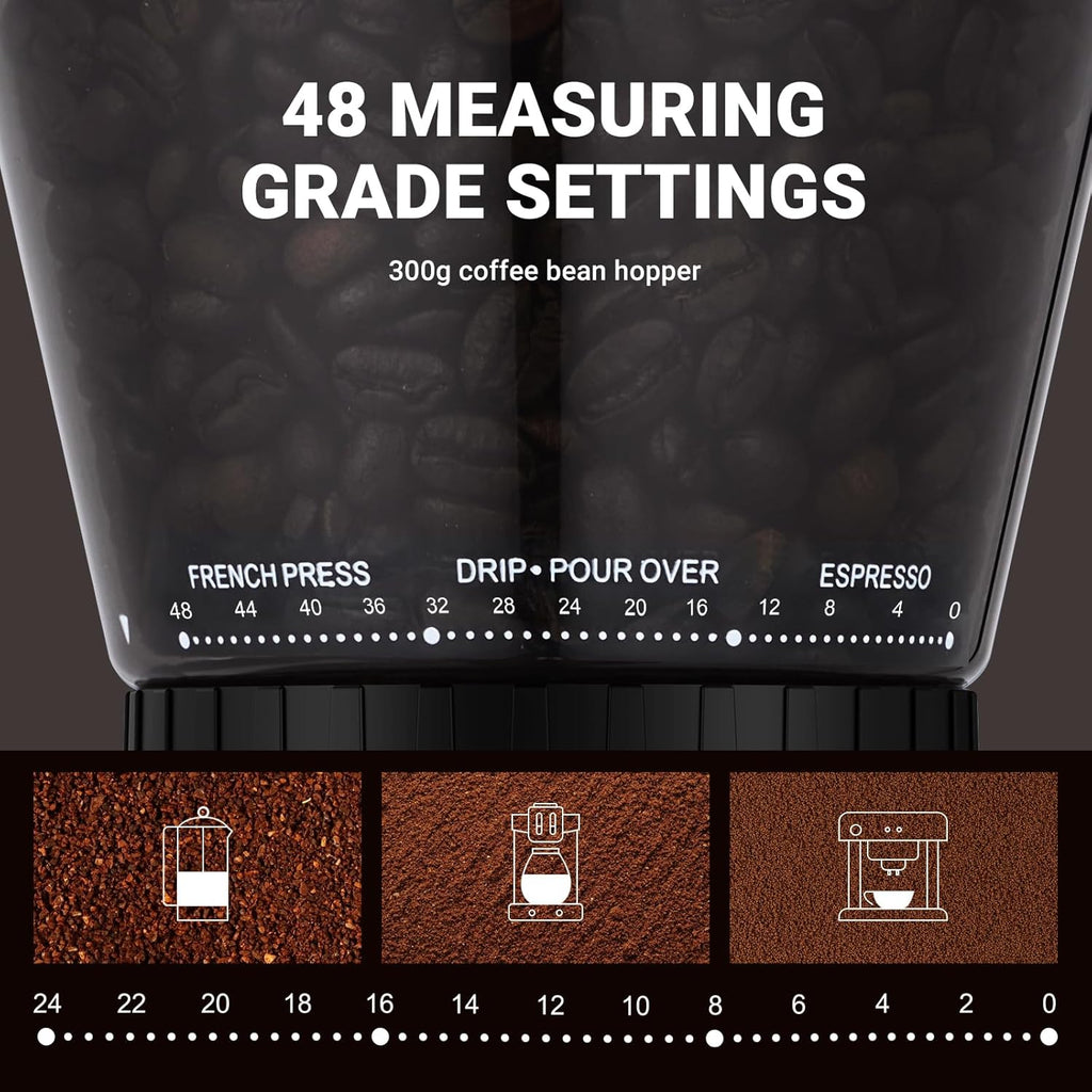 AMZCHEF Electric-Coffee-Grinder, Burr Coffee Grinder with 45 Precise Grind Settings, Adjustable Portafilter Holder & LED Touchscreen - Anti-Static, Memory Function, Easy Clean