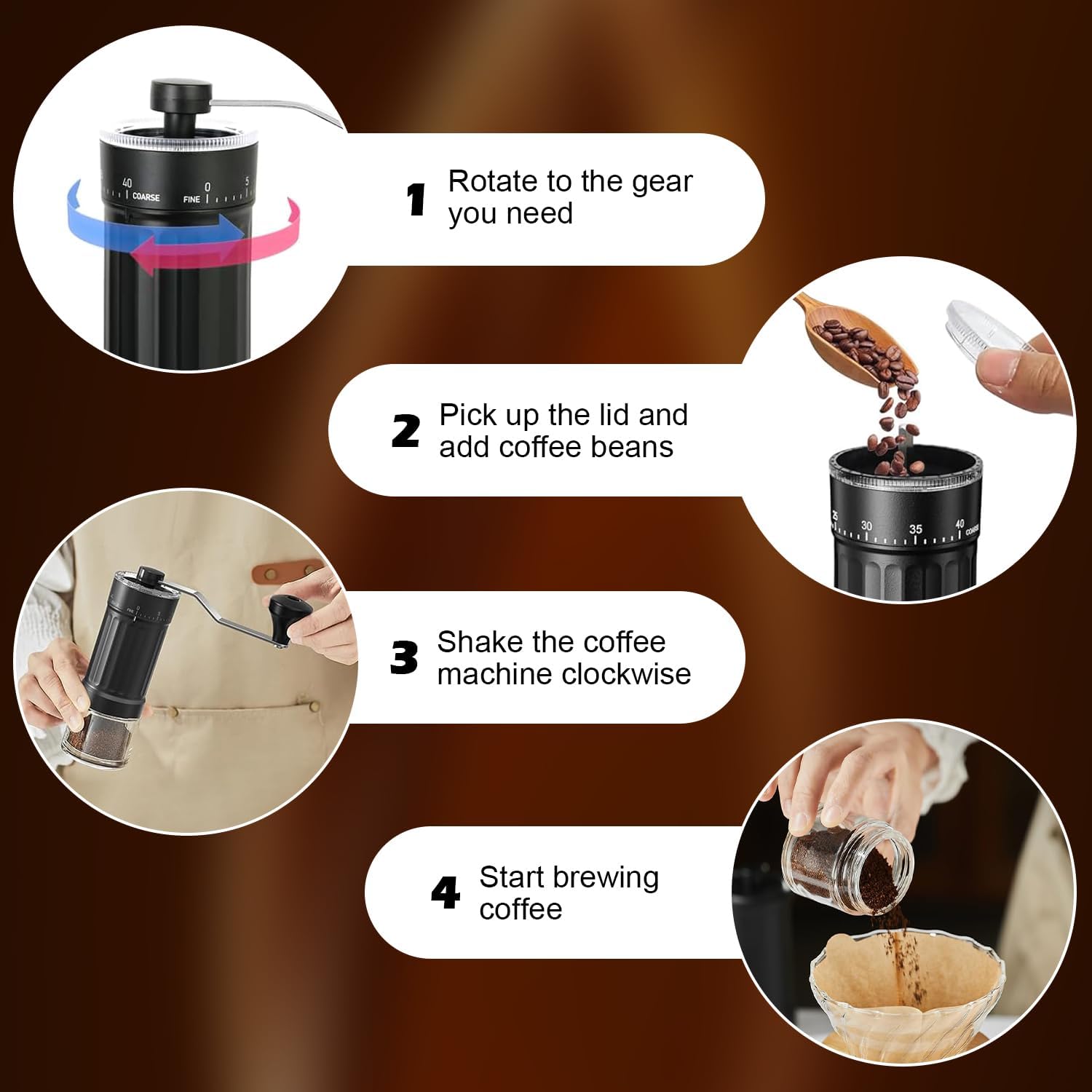 Manual Coffee Grinder with 40 Adjustable Settings, with High Precision Ceramic Contemporary Conical Burr, for Aeropress, Espresso, Pour Over, French Press, Moka pots