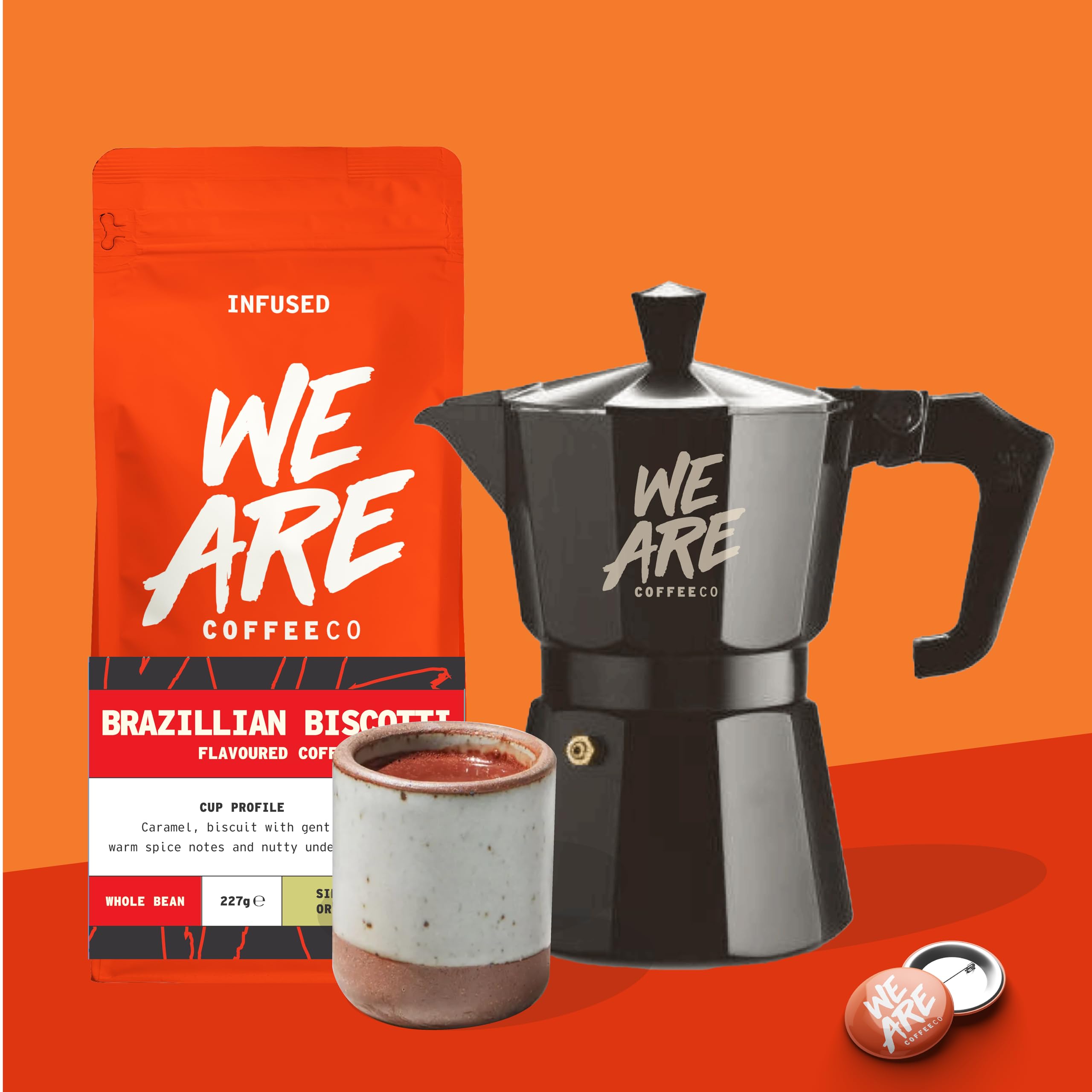 We Are Coffee Co - Brazilian Biscotti Flavour Infused Coffee Beans | Single Origin Arabica | Whole Bean 227g | Medium Roast | Flavoured | Freshly Roasted in the UK