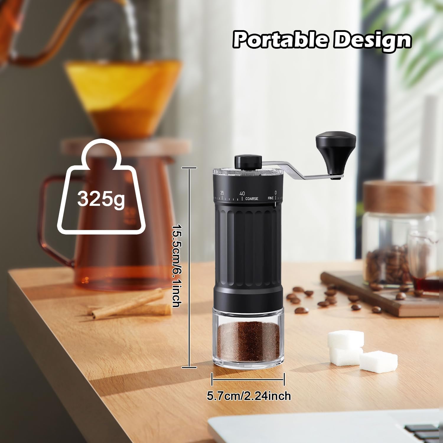 Manual Coffee Grinder with 40 Adjustable Settings, with High Precision Ceramic Contemporary Conical Burr, for Aeropress, Espresso, Pour Over, French Press, Moka pots