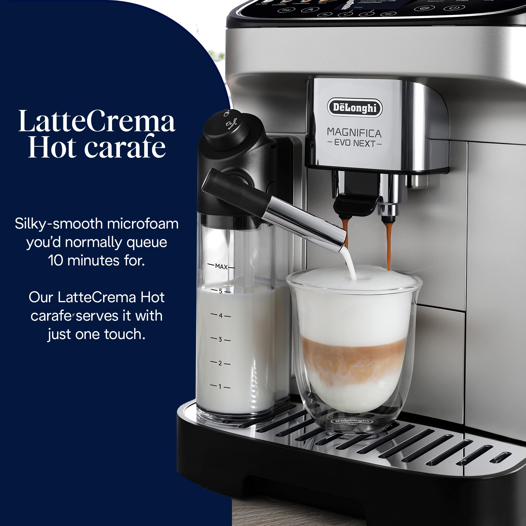De'Longhi Magnifica Evo Next ECAM312.80.TB, Automatic Coffee Machine With Automatic Milk Frother, Bean To Cup Coffee and Cappuccino Machine with Intuitive Touch Display, Black/Titanium