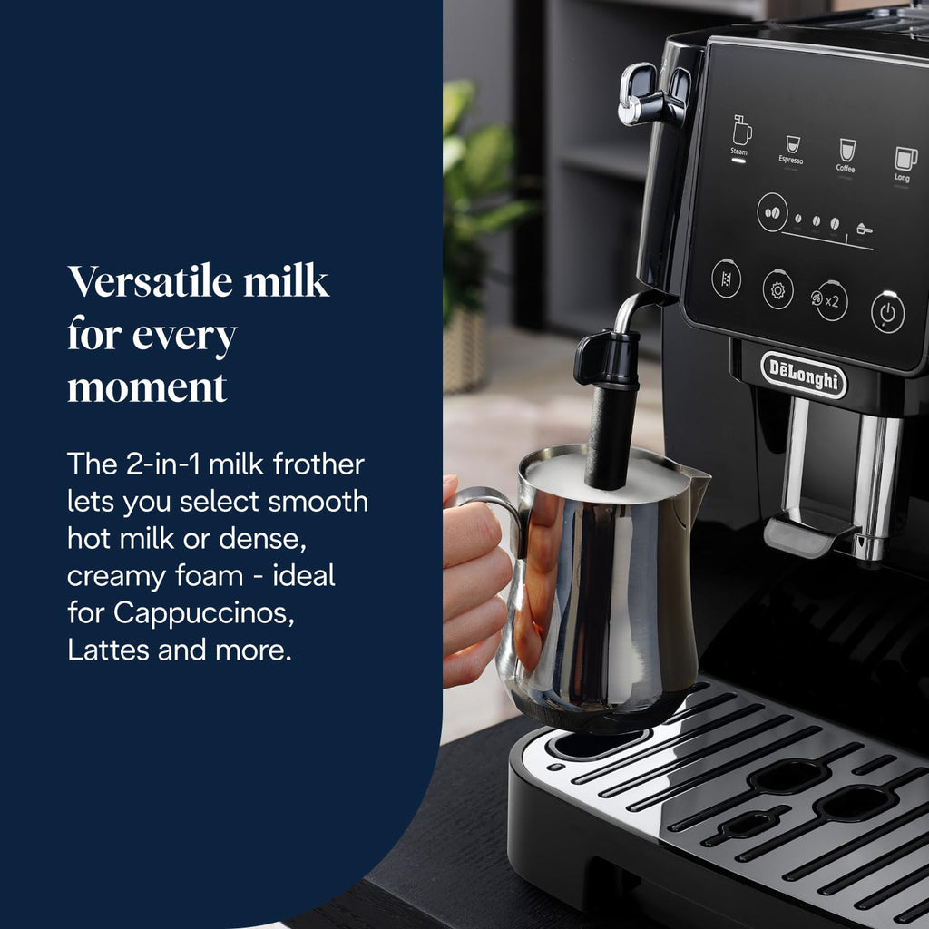 De'Longhi Magnifica Evo Next ECAM312.80.TB, Automatic Coffee Machine With Automatic Milk Frother, Bean To Cup Coffee and Cappuccino Machine with Intuitive Touch Display, Black/Titanium