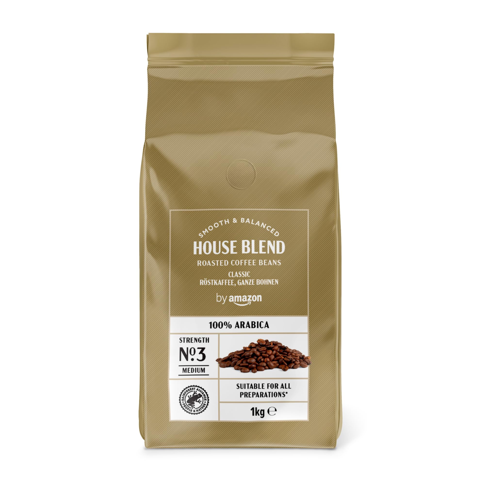 by Amazon House Blend Coffee Beans, Medium Roast, 1kg, Rainforest Alliance Certified