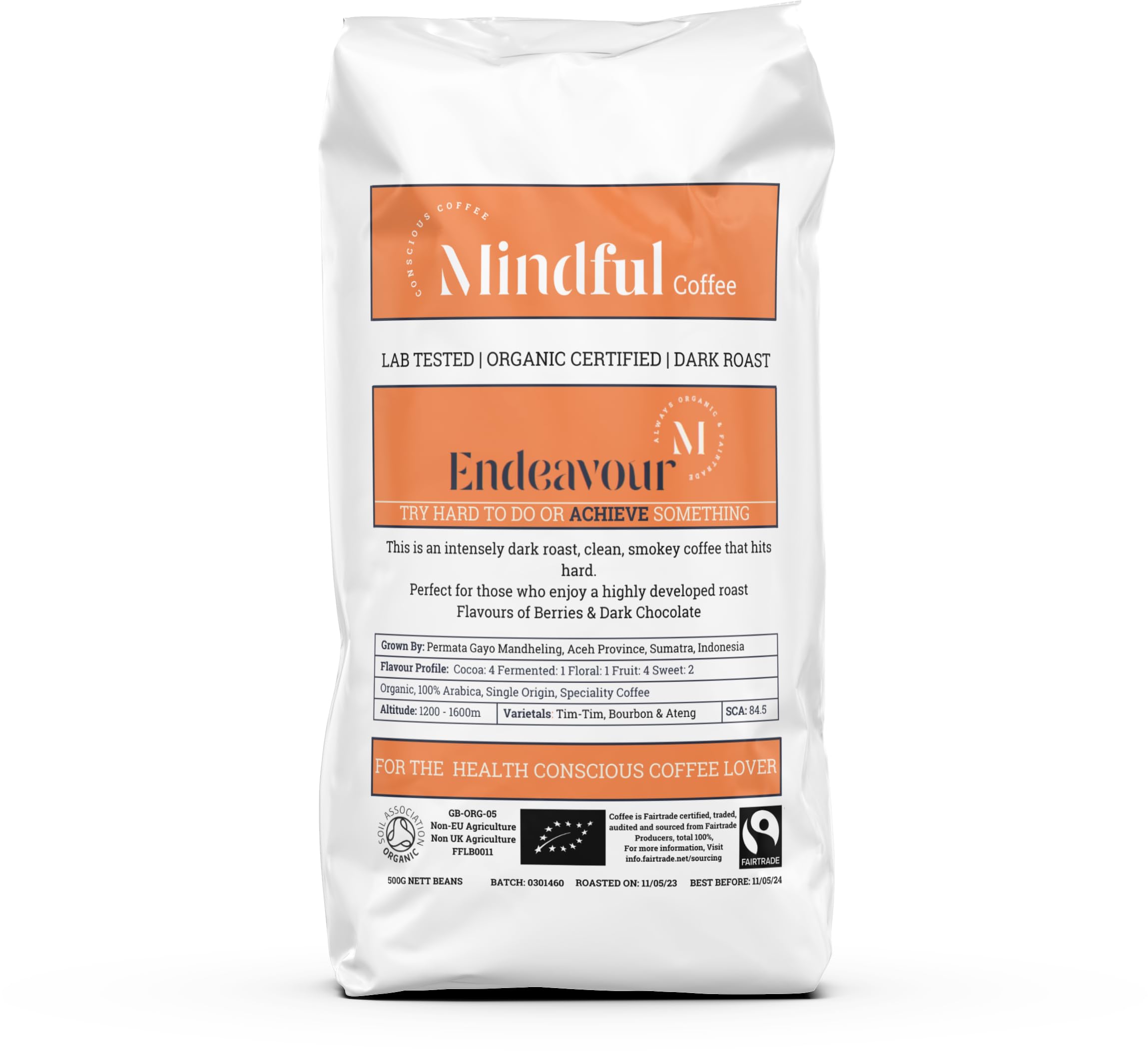 Mindful Coffee - Endeavour | Dark Roast | Mycotoxin Free - Lab Tested | Freshly Roasted (Whole Beans, 1kg)