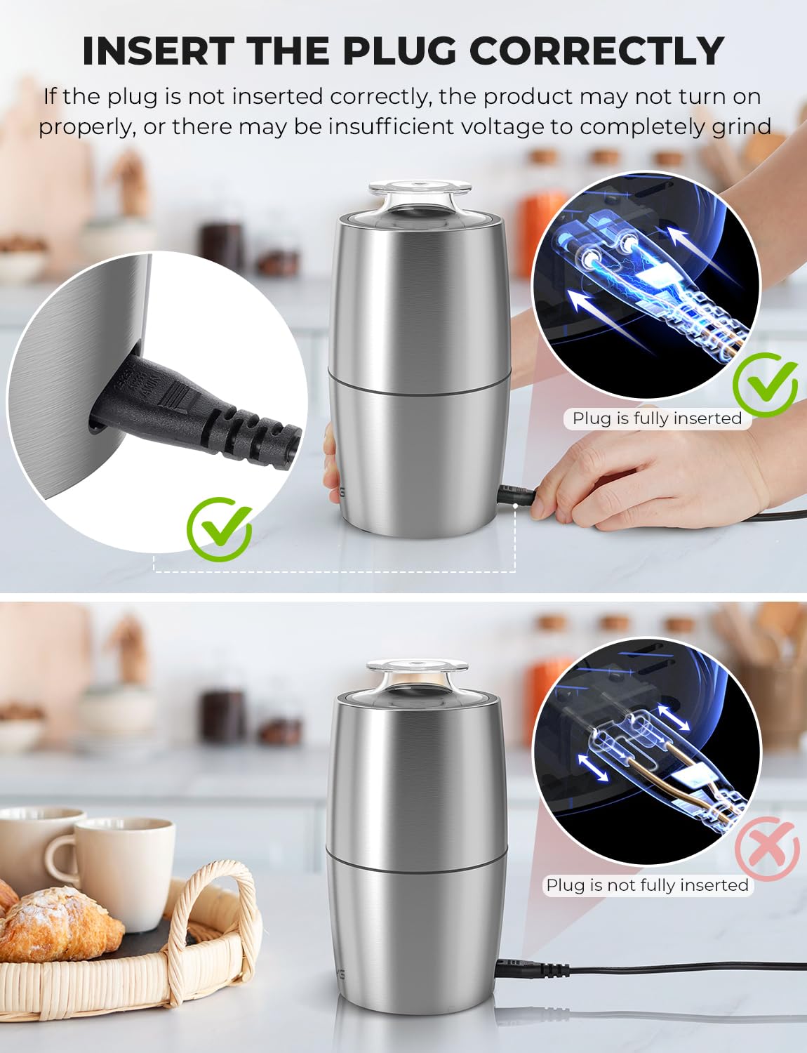 KYG Electric Coffee Grinder 300 W Motor 70 g Capacity Grinders Safety Lock with 304 Stainless Steel Blades Grinder Low Noise 45 dB for Nuts, Spices, etc