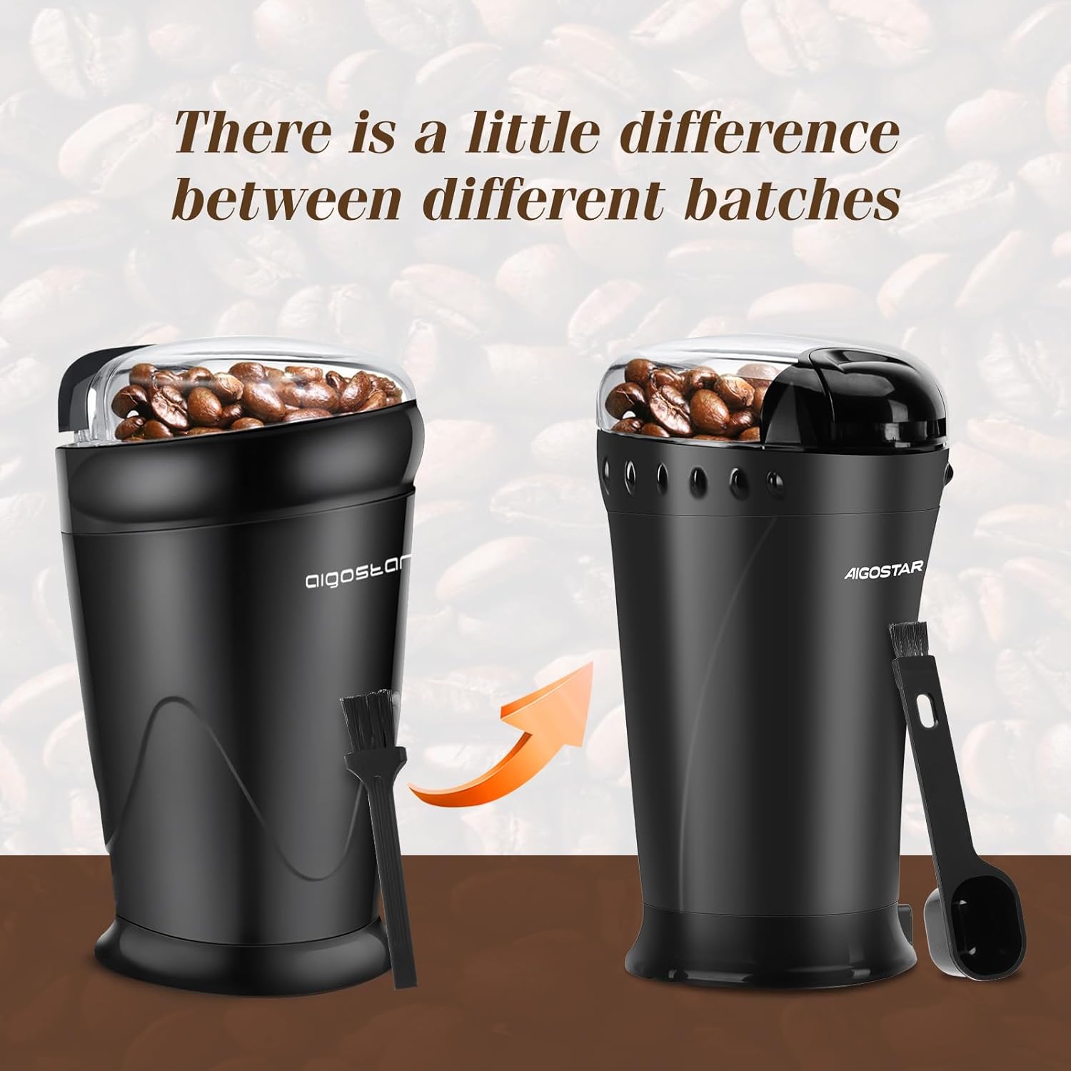 Aigostar Electric Coffee Grinder, Stainless Steel Blade, 200W, 60g Capacity, Cord Storage, Portable & Compact for Coffee Beans, Spice, Nuts, Seeds, Herbs, Black - Breath 30KYI.