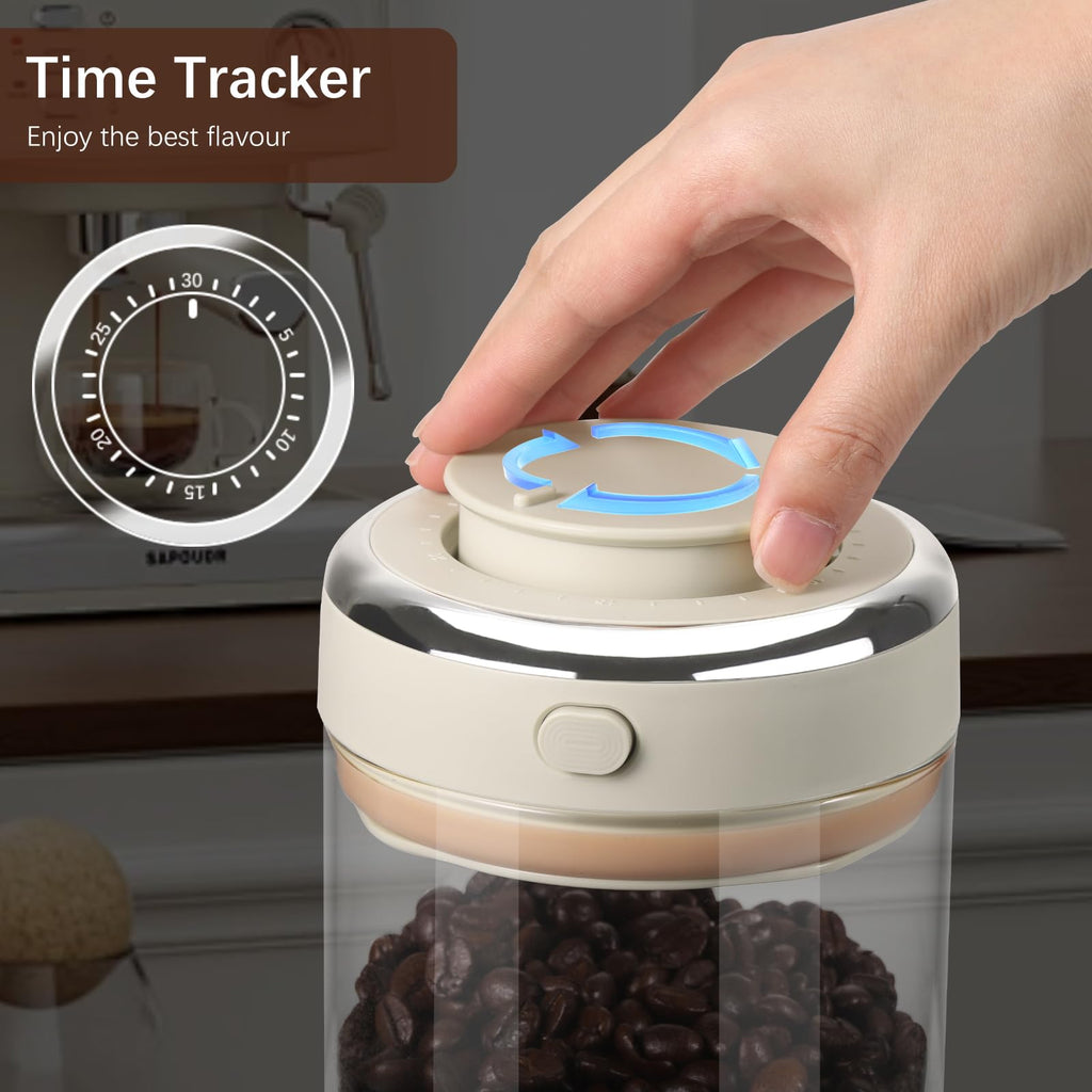 1700ML Airtight Coffee Canister with One-way CO2 Valve, Borosilicate Glass Coffee Bean Storage Jar with Date Tracker, Wide-Mouth Kitchen Storage Container for Sugar, Tea, Nuts