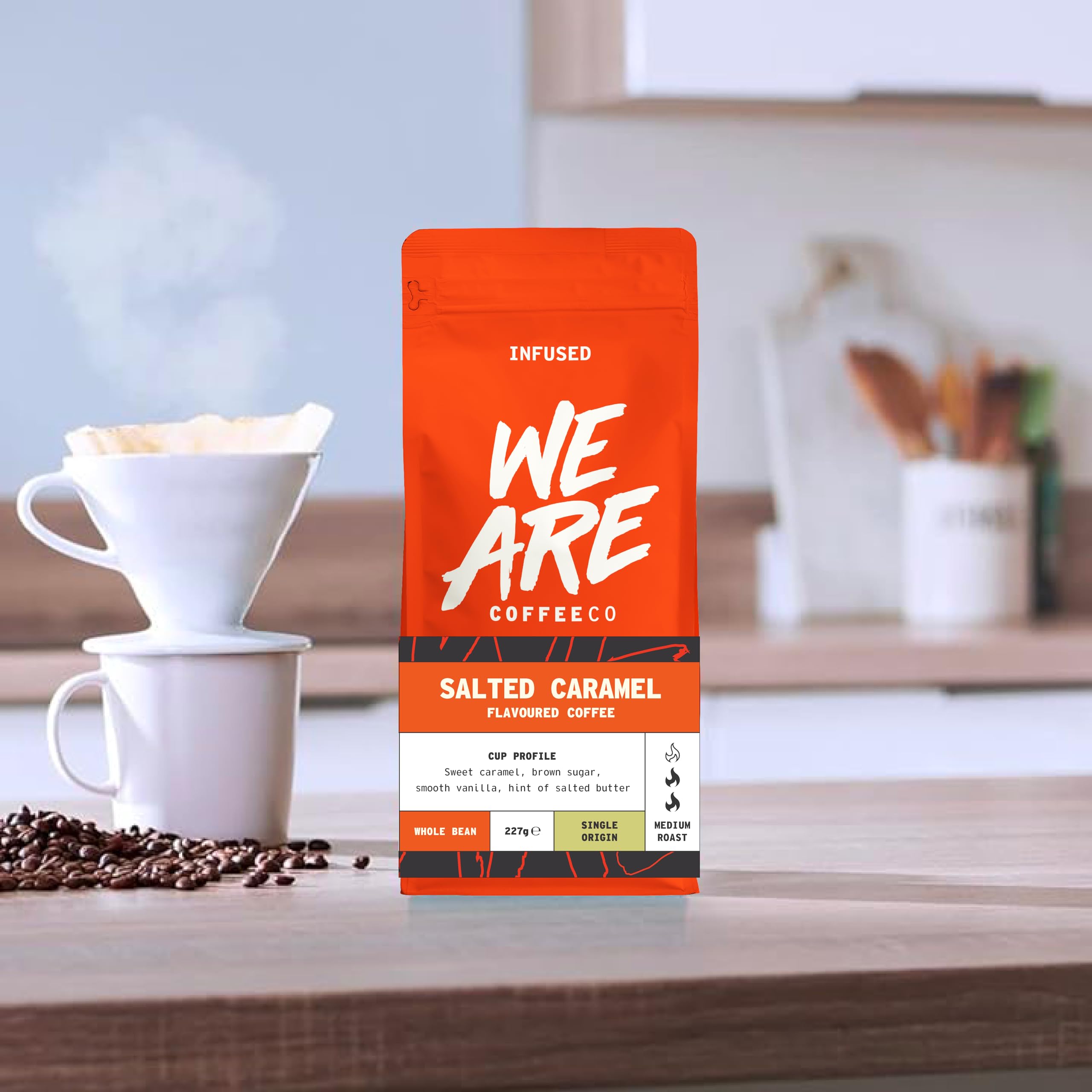 We Are Coffee Co - Brazilian Biscotti Flavour Infused Coffee Beans | Single Origin Arabica | Whole Bean 227g | Medium Roast | Flavoured | Freshly Roasted in the UK
