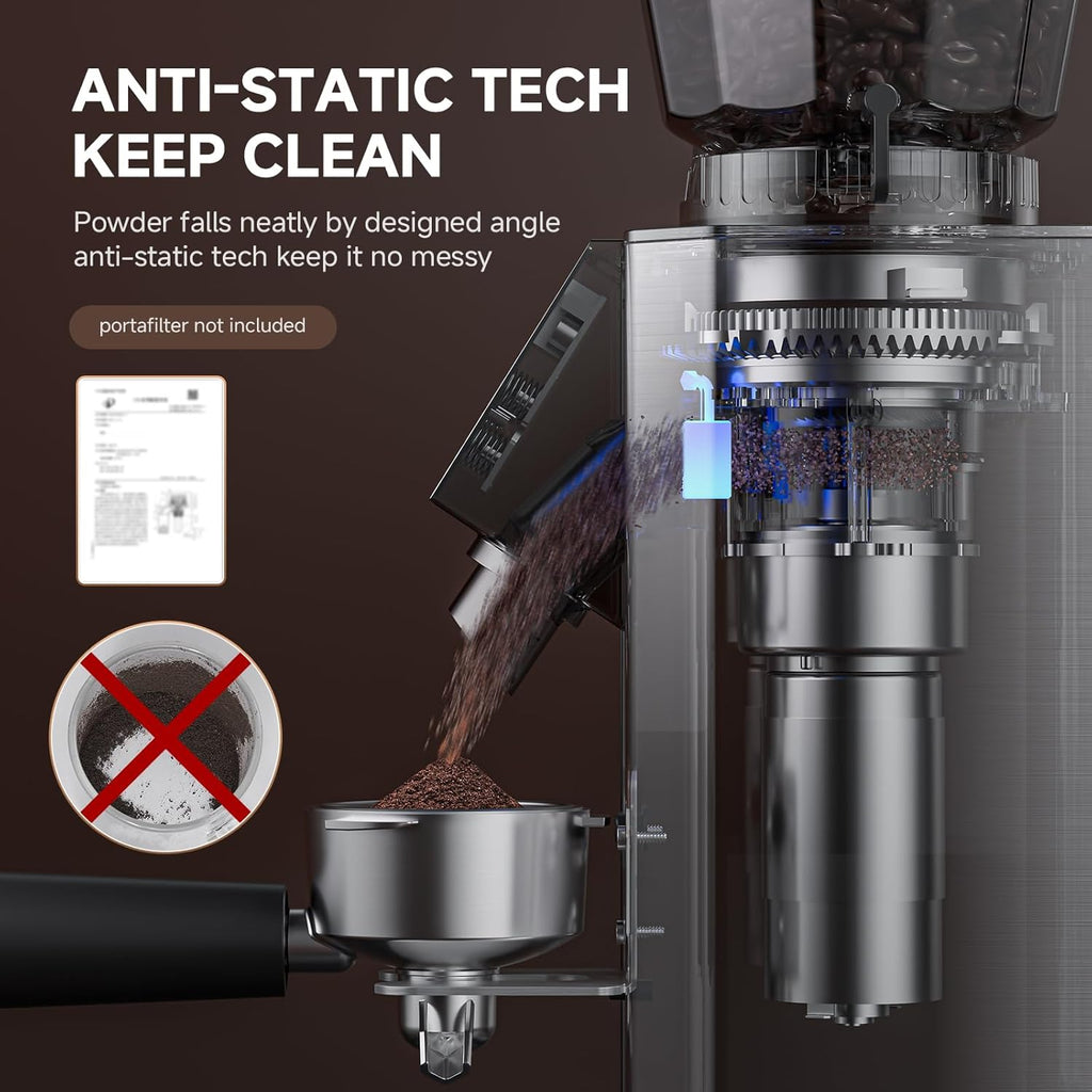 AMZCHEF Electric-Coffee-Grinder, Burr Coffee Grinder with 45 Precise Grind Settings, Adjustable Portafilter Holder & LED Touchscreen - Anti-Static, Memory Function, Easy Clean