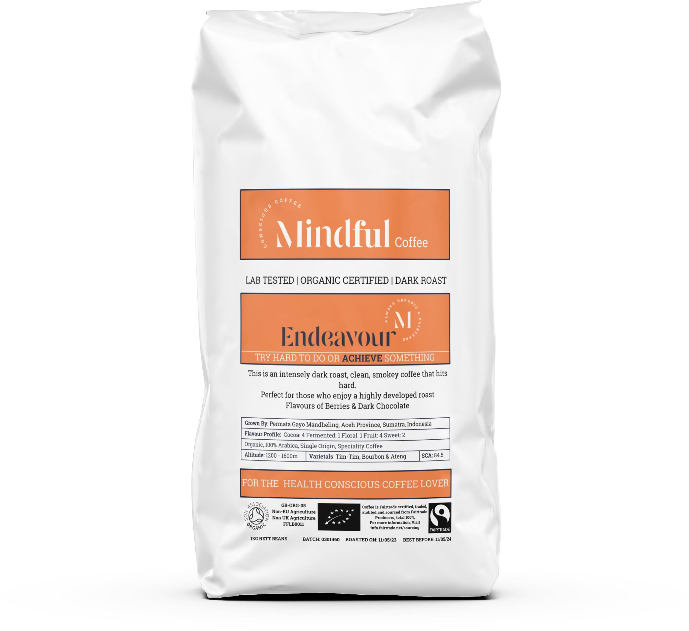 Mindful Coffee - Endeavour | Dark Roast | Mycotoxin Free - Lab Tested | Freshly Roasted (Whole Beans, 500g)