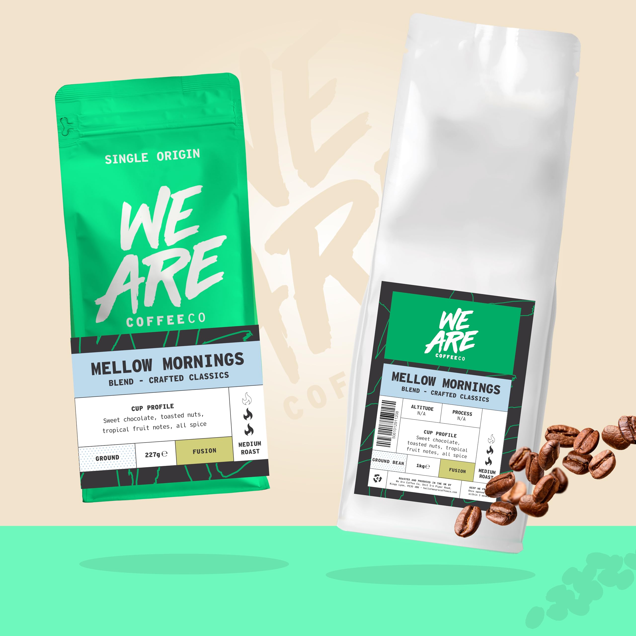 We Are Coffee Co - Mellow Mornings - Single Origin Blend Ground Coffee Espresso 1kg | Medium Roast | 100% Arabica | Freshly Roasted in the UK