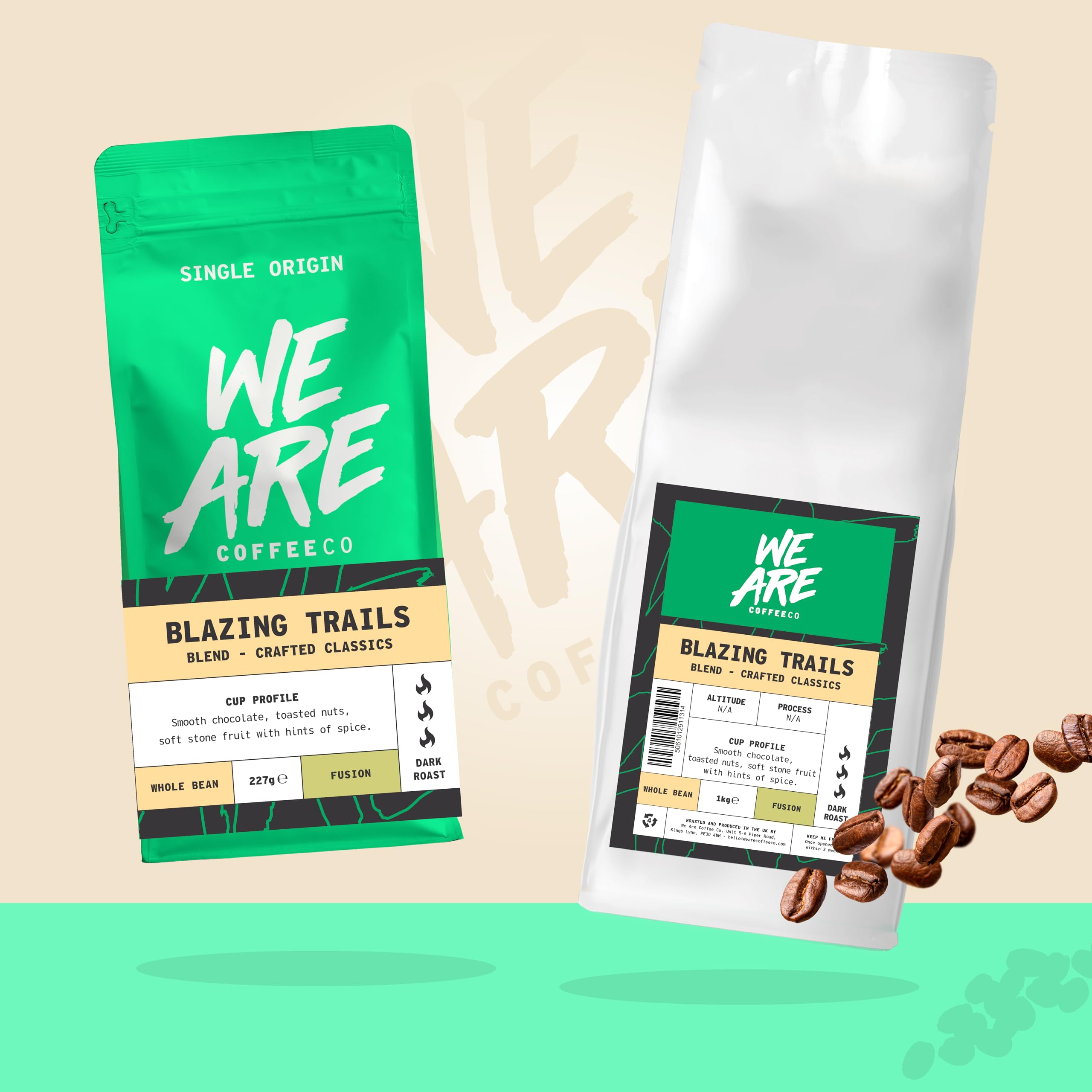 We Are Coffee Co - Single Origin Blend Coffee Beans - Blazing Trails | Whole Bean 1kg | Dark Roast | 100% Arabica | Freshly Roasted in the UK