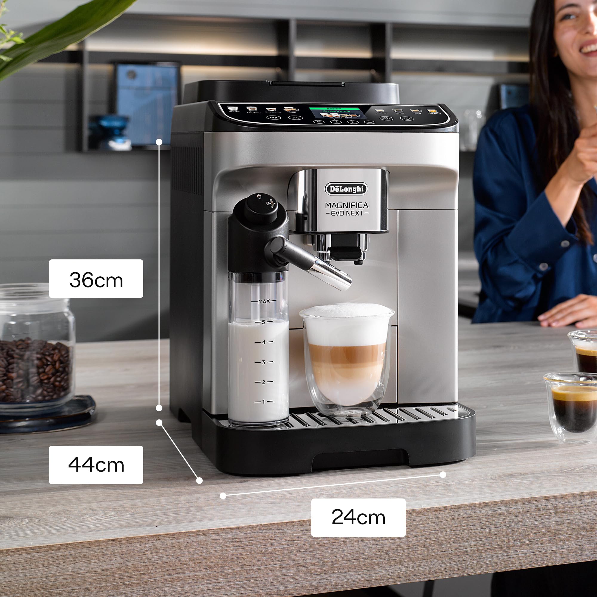 De'Longhi Magnifica Evo Next ECAM312.80.TB, Automatic Coffee Machine With Automatic Milk Frother, Bean To Cup Coffee and Cappuccino Machine with Intuitive Touch Display, Black/Titanium