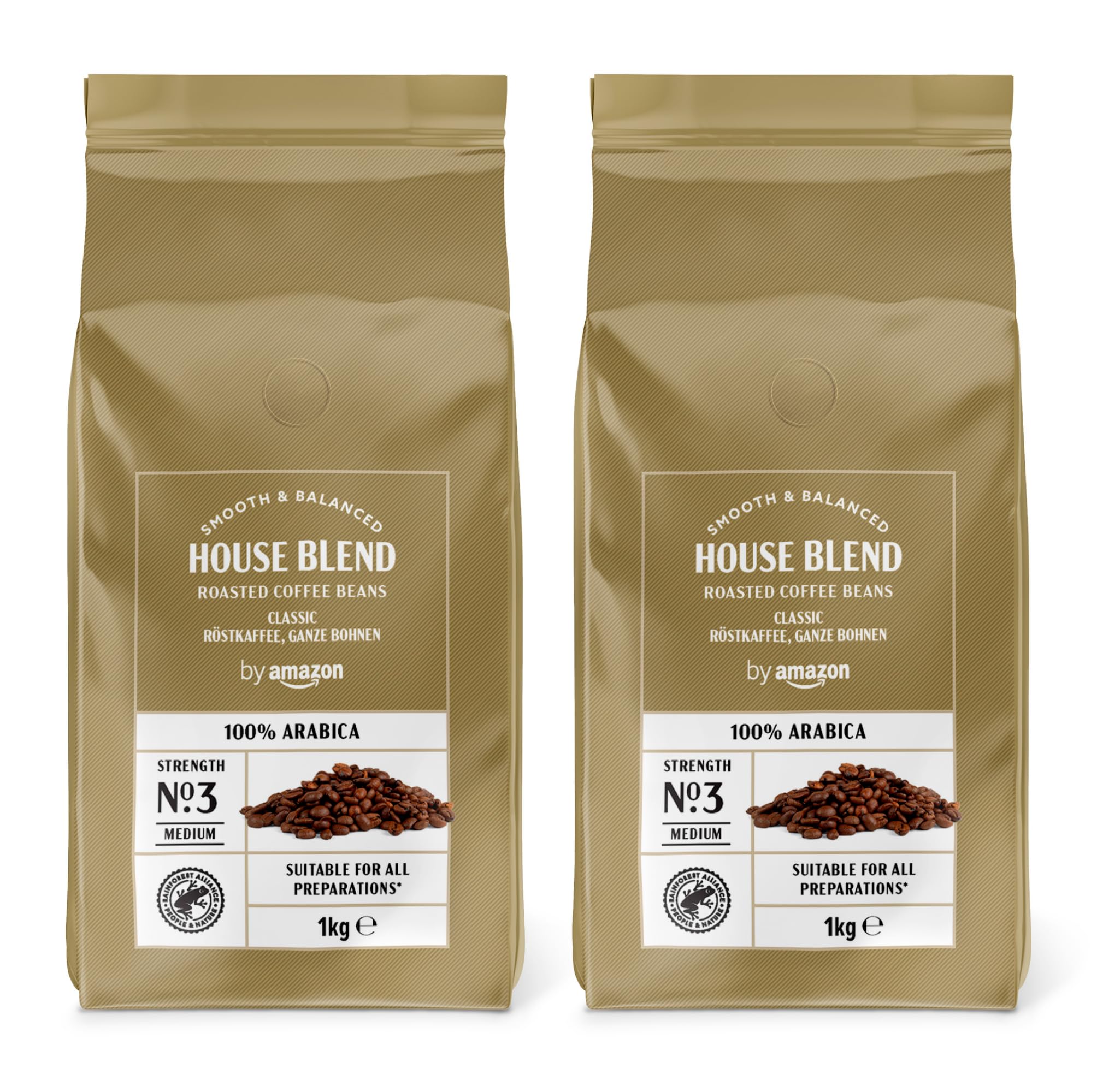 by Amazon House Blend Coffee Beans, Medium Roast, 1kg, Rainforest Alliance Certified