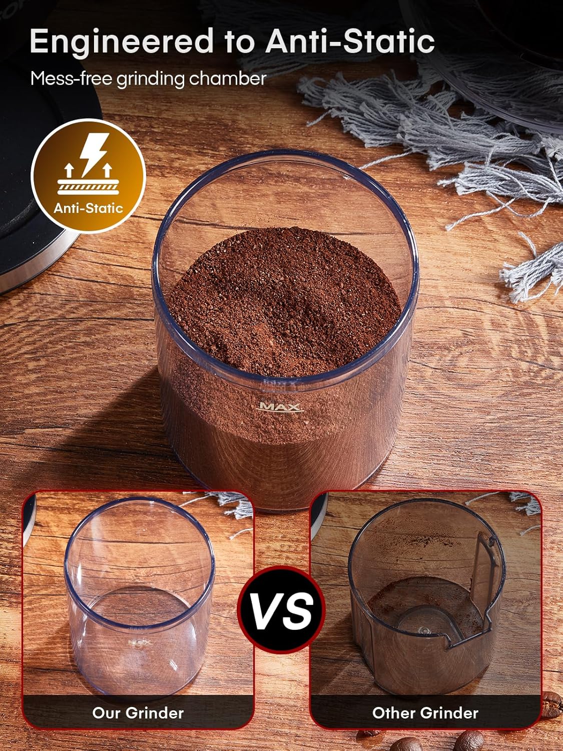 FOHERE Conical Burr Coffee Grinder Electric, Coffee Bean Grinder with 35 Precise Grind Setting, Adjustable Burr Grinders, Anti-static Burr Coffee Grinder for Espresso, Drip Coffee, French Press, Black